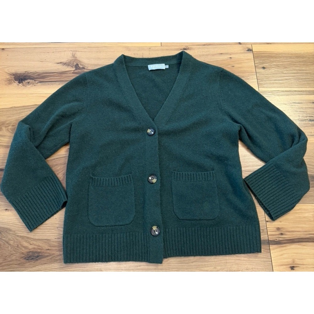 Ravella 100% Pure Cashmere Green Button Front Cardigan Sweater Size M